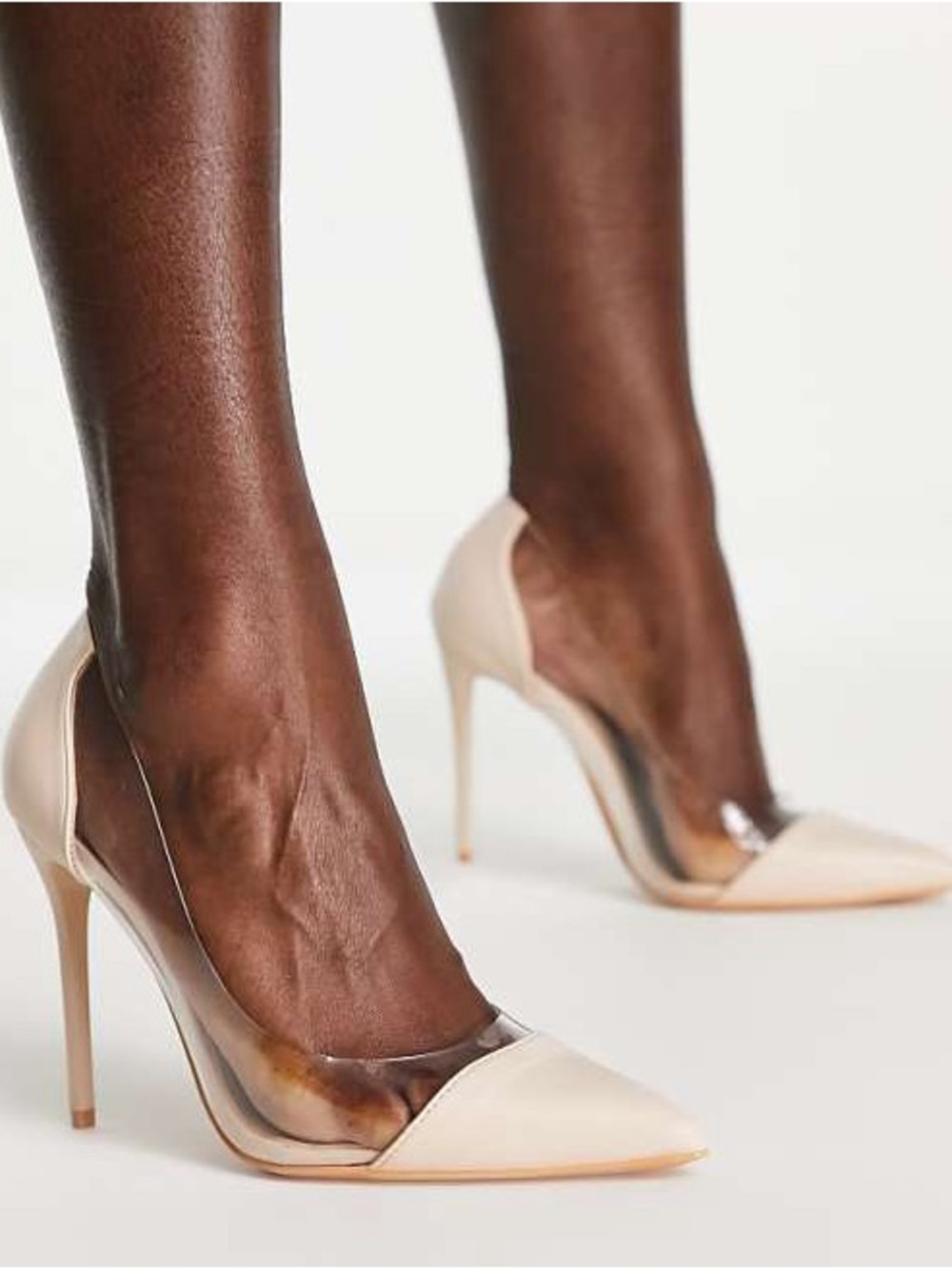 Truffle Collection Wide Fit pointed clear heeled shoes in beige